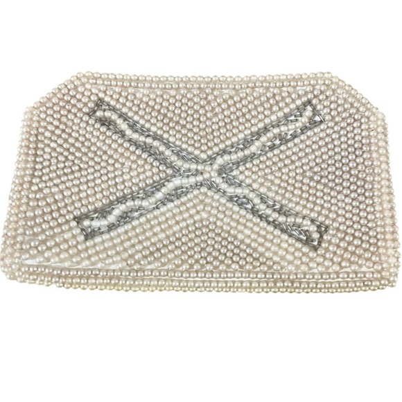 Reina Elegant Evening Ivory Faux Pearl Beaded Clutch Vintage 50’s Made in Japan - Picture 1 of 10